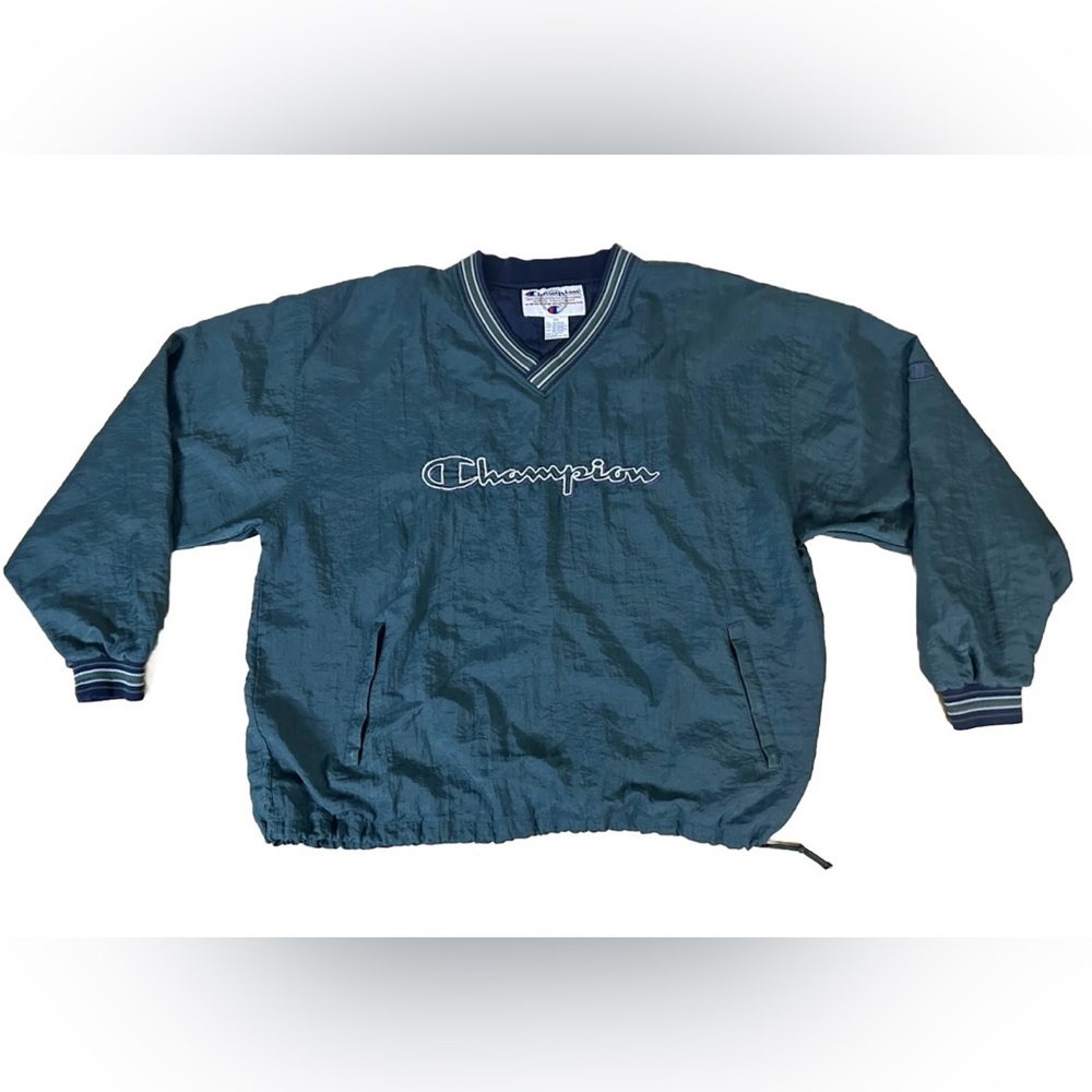 Champion Green Nylon Pullover Windbreaker Embroidered Sweatshirt 2XL